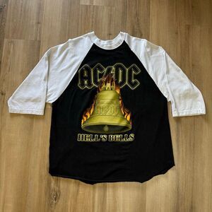 Vintage ACDC Black And White Highway To Hell Raglan Baseball Shirt Size XL Metal